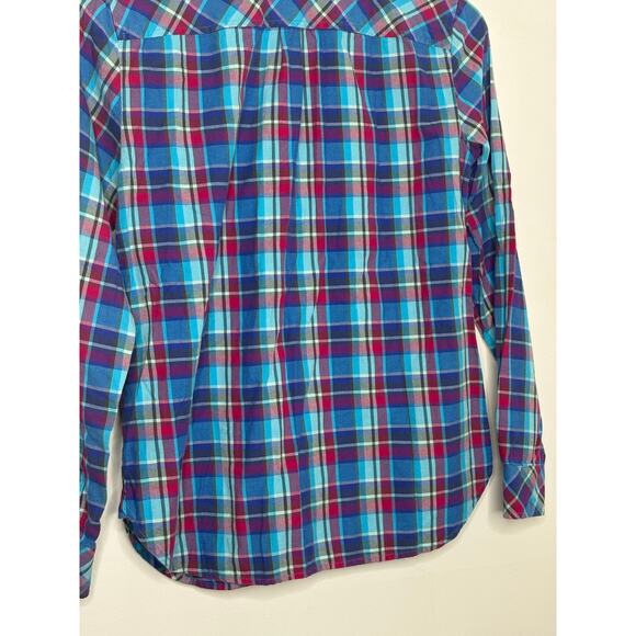 Talbots Womens Blue Plaid Button Up Top Size XS Farmhouse Fall - Picture 11 of 11